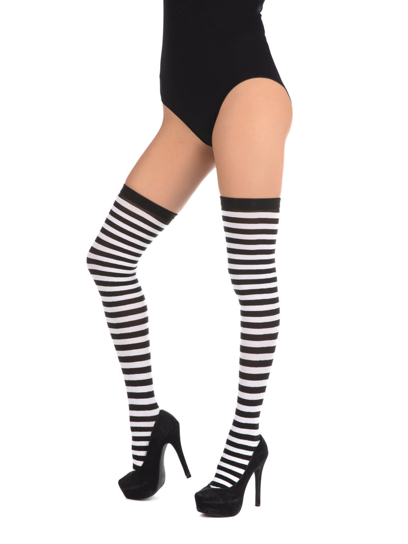 Black & White Striped Stockings Costume Accessory