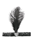 Black Flapper Headband With Crystal Heart Costume Accessory