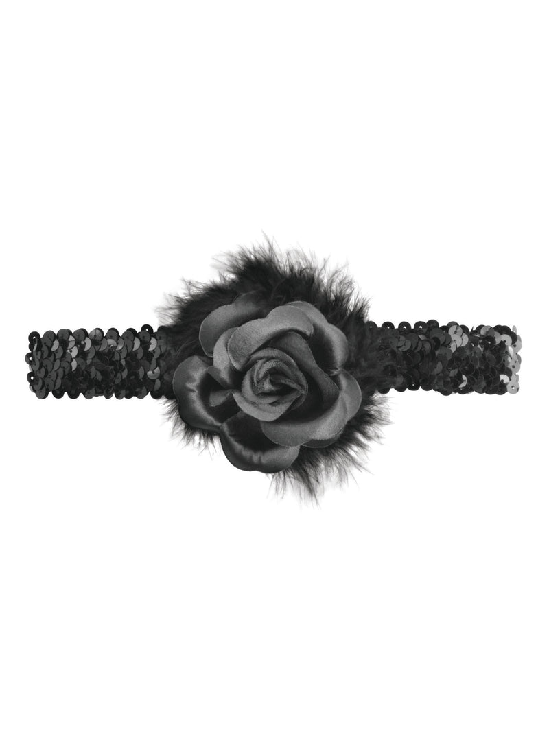 Black Flapper Headband With Rose Boa Costume Accessory