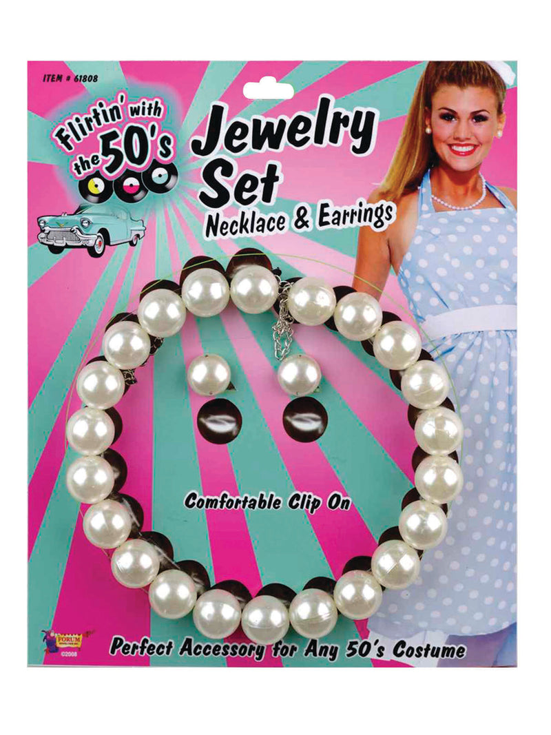 50's Pearl Necklace & Earrings Set