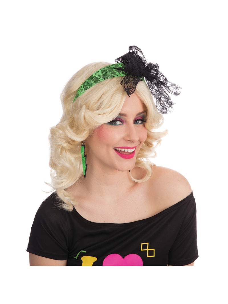 Green 80's Neon Lace Headband Costume Accessory