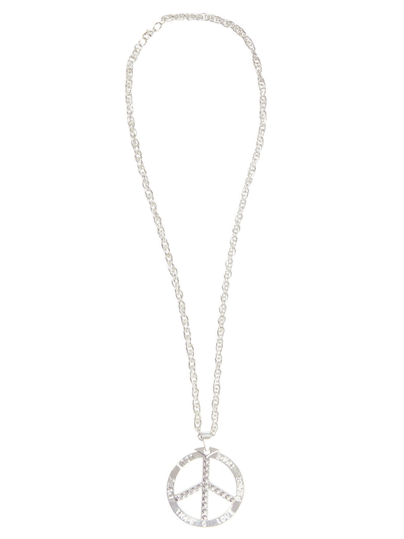 Silver Metal Peace Sign Necklace Costume Accessory