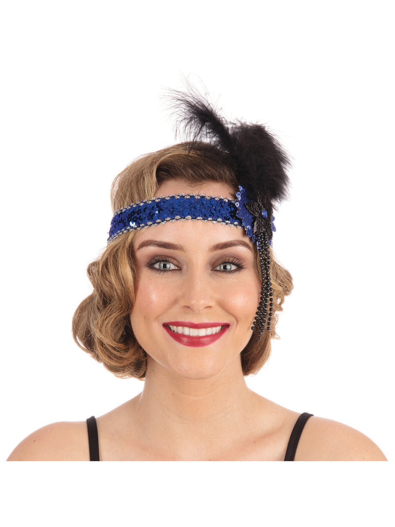 Blue Deluxe Flapper Headband Sequin Band Costume Accessory