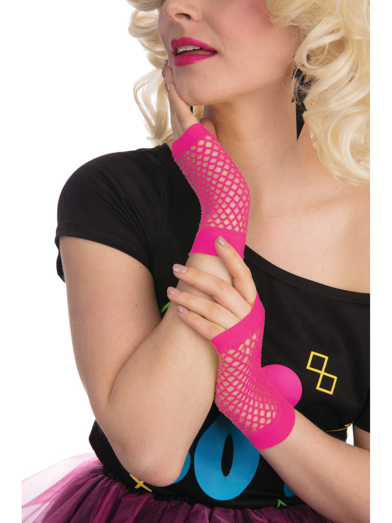 Neon Pink Fishnet Gloves Costume Accessory