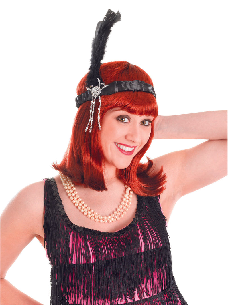 Black Flapper Headbands & Feathers Costume Accessory