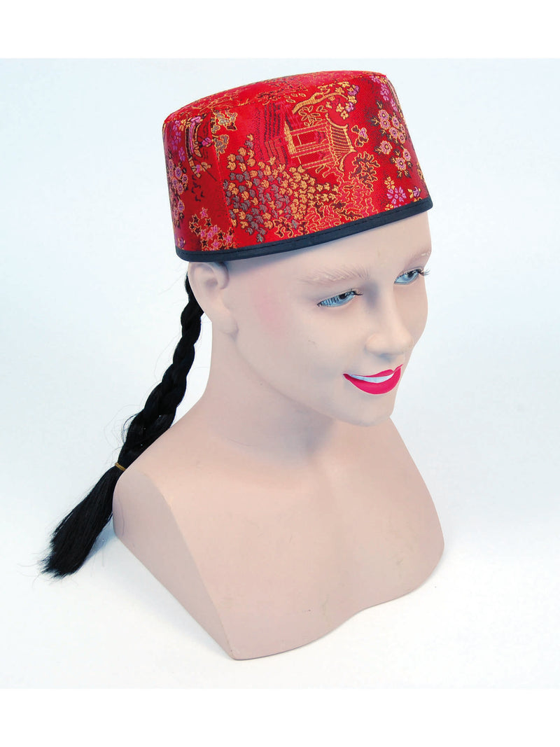 Red Chinese Mandarin Hat & Plait