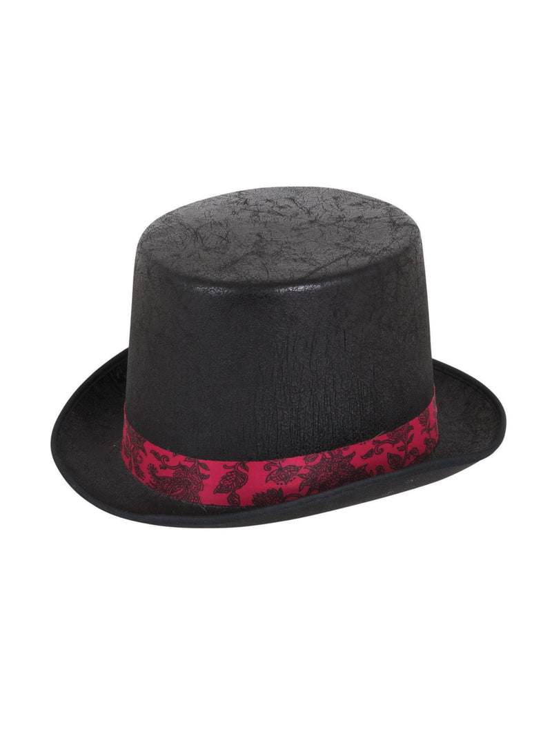 Black Aged' Look Top Hat With Red Band