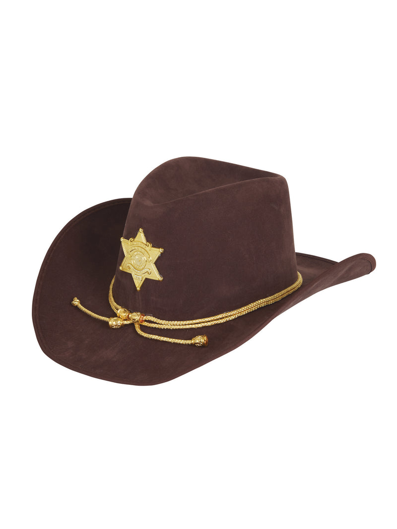Brown Cowboy Hat With Gold Sheriff Badge