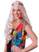 Blonde Ladies Hippie Wig With Flower