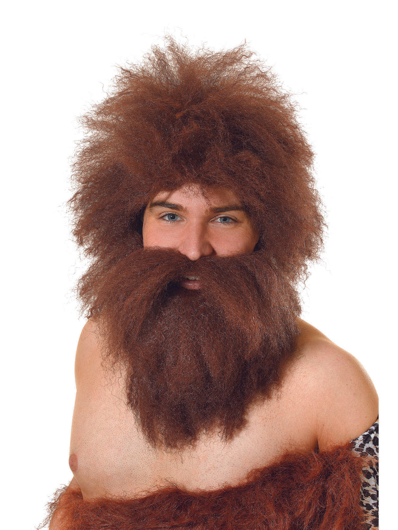 Brown Cave Man Wig + Beard Set