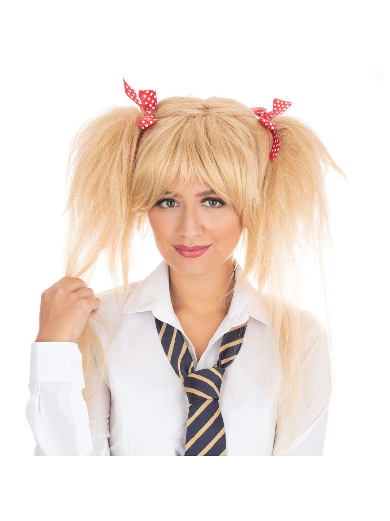 Blonde Schoolgirl Wig With Red Bows