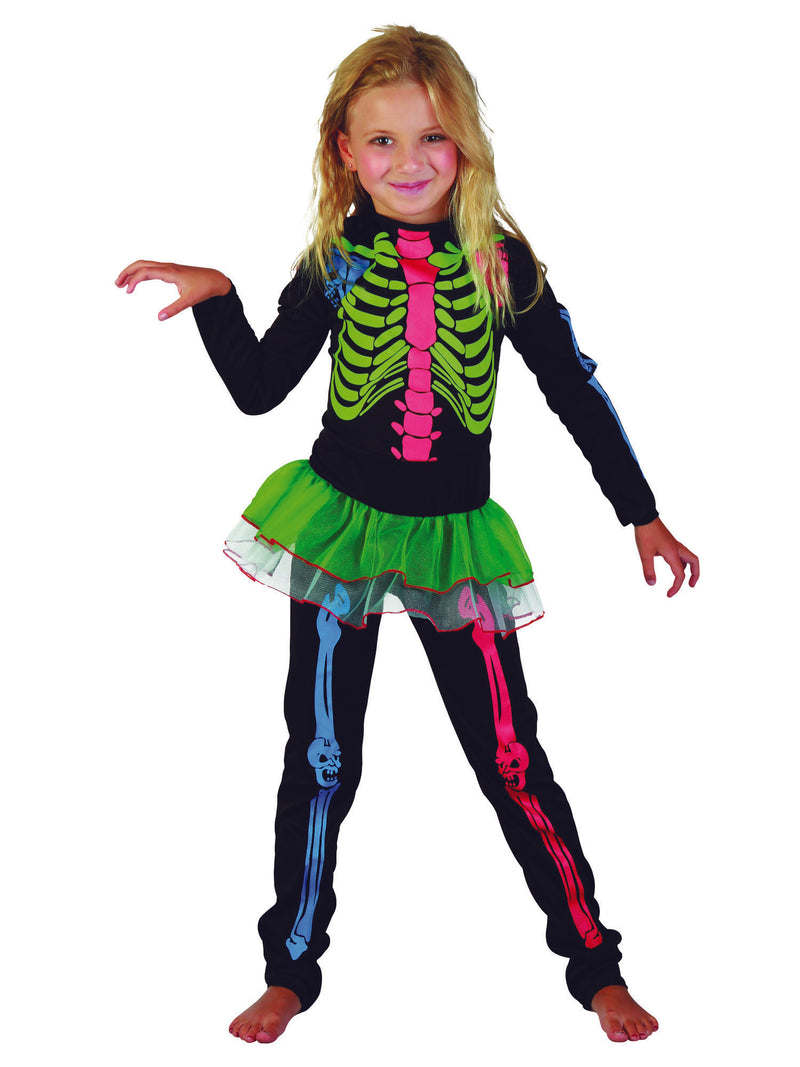 Child's Multicoloured Skeleton Girl Costume