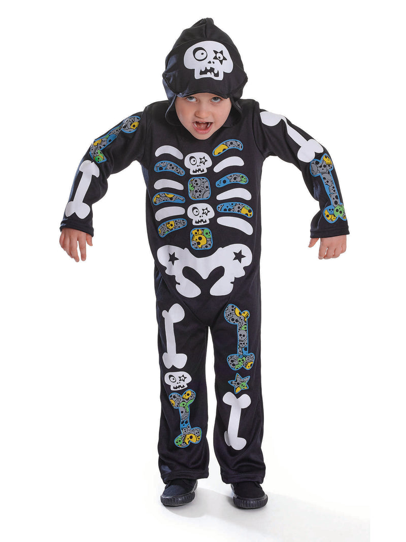 Child's Skeleton Boy Hooded With Colour Bones Costume