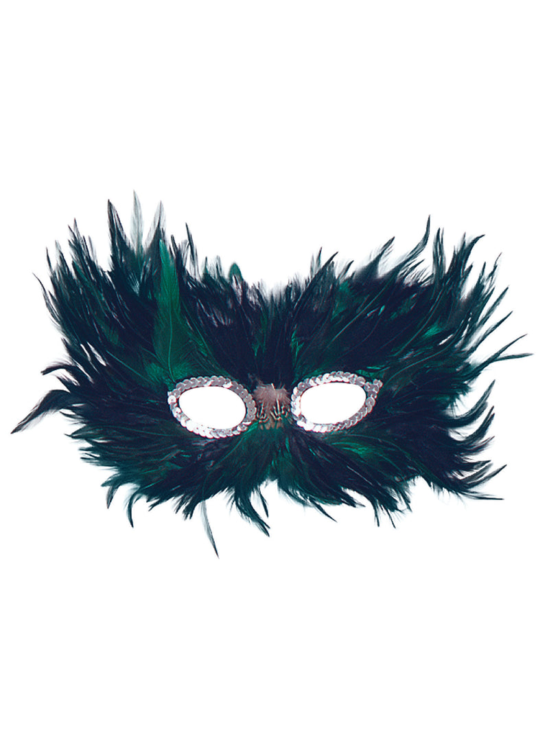 Green & Black Feather Mask