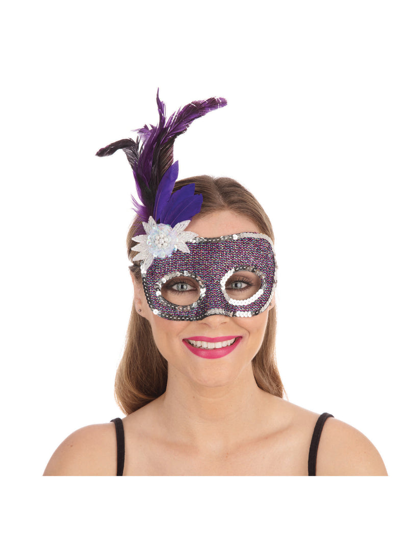 Purple With Silver Sequins Mask