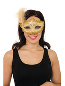 Gold Braided With Feather Mask with Stone