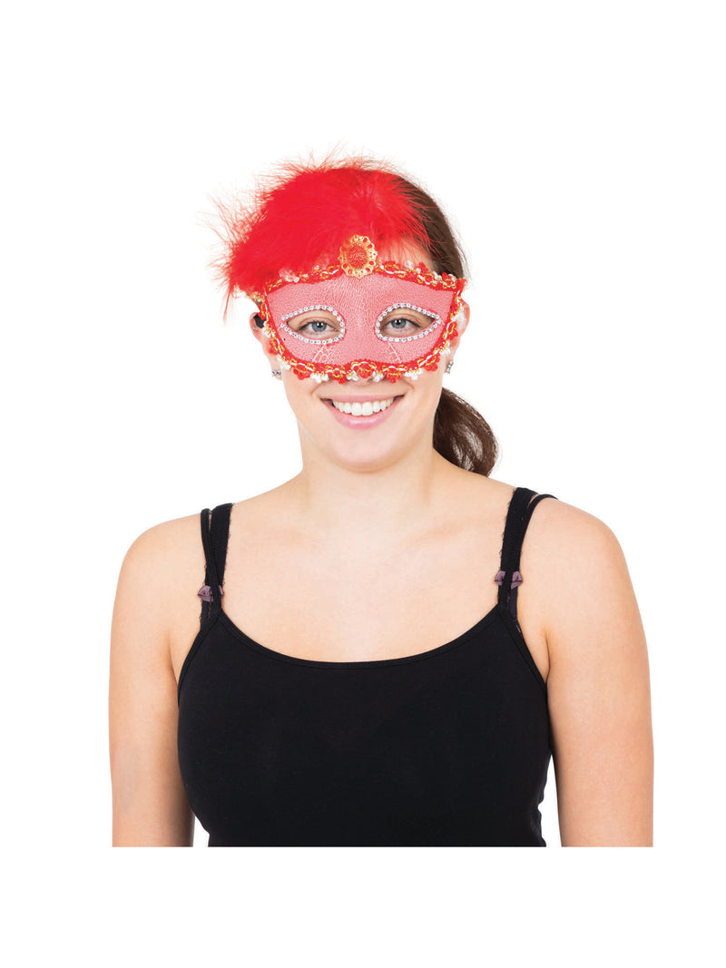 Red Tall Feather Eye Mask
