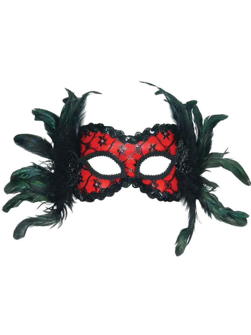 Red & Black Feathers Mask