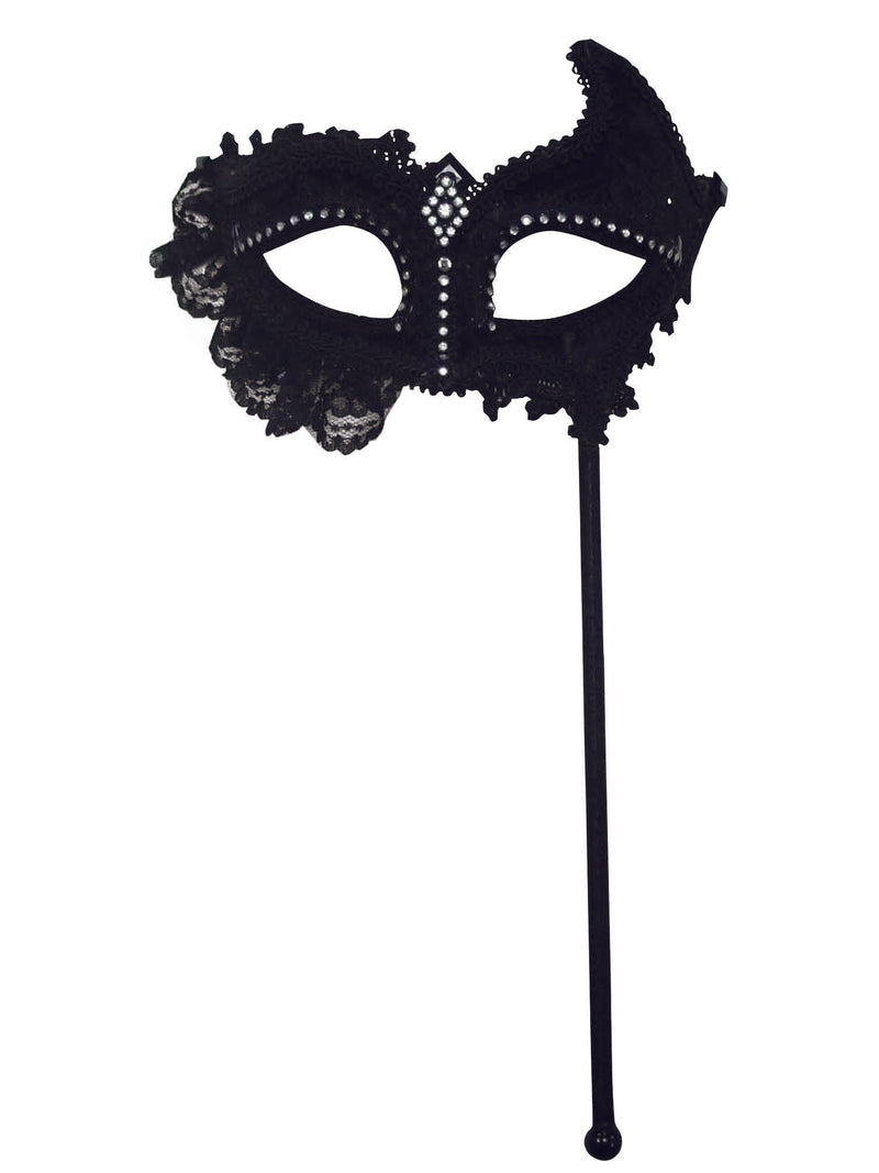 Black Mask With Lace On Stick
