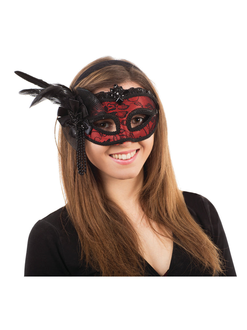 Red Side Feather Mask