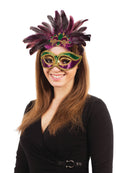 Purple, Green & Gold Carnival Feathers Mask