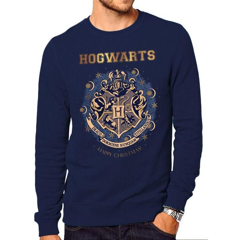 Navy Harry Potter Foil Christmas At Hogwarts Sweatshirt
