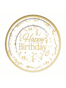10 Pack Gold Happy Birthday Plastic Plate