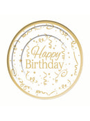 10 Pack Gold Happy Birthday Plastic Plate